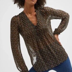 Veronica Beard Lowell Sheer Printed Long Sleeve Blouse